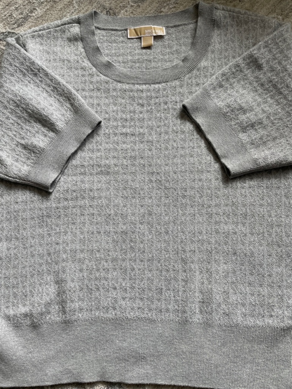 Michael Kors Short Sleeve Sweater MK all over monogram size XL gray silver